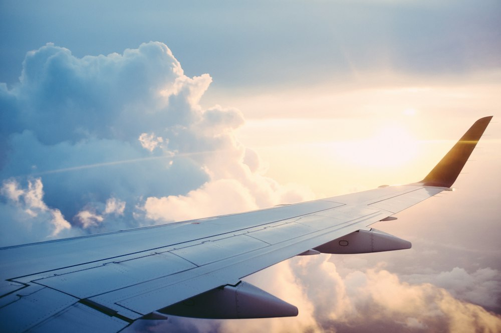 Airliner wing sunset
